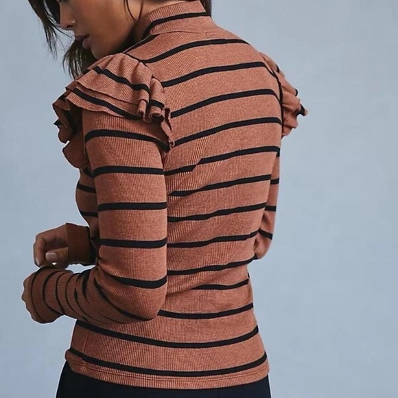 Anthropologie  T.La Ruffled Turtleneck Top size S NWT Black Motif Cottagecore - Picture 3 of 9